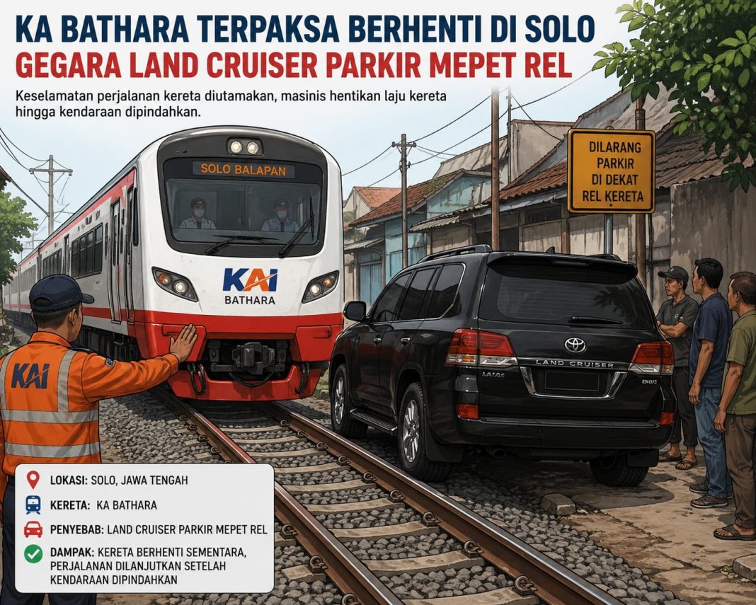 KA Bathara Terpaksa Berhenti di Solo Gegara Land Cruiser Parkir Mepet Rel
