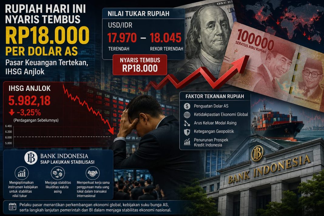Rupiah Hari Ini Nyaris Tembus Rp18.000 per Dolar AS, IHSG dan Pasar Keuangan Tertekan